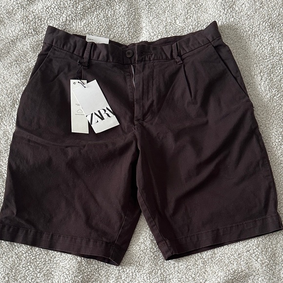 Zara Other - Zara Men's Chocolate Brown Flat Front Shorts